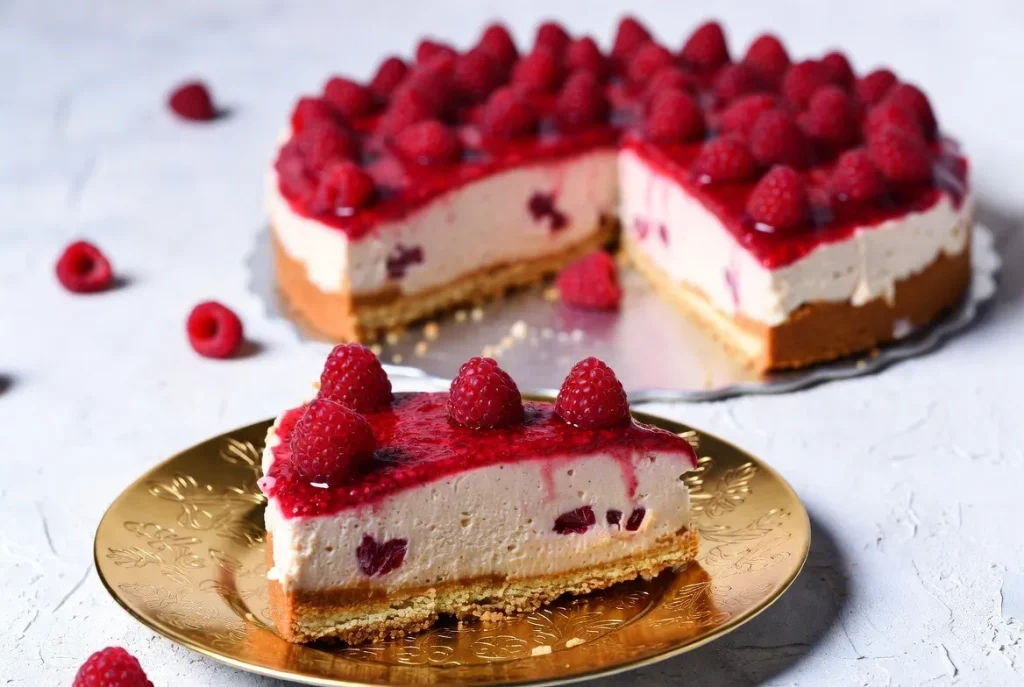 Keks Kolač sa Malinama – Sočni Slojeviti Kolač sa Svežim Malinama i Kremastim Filom