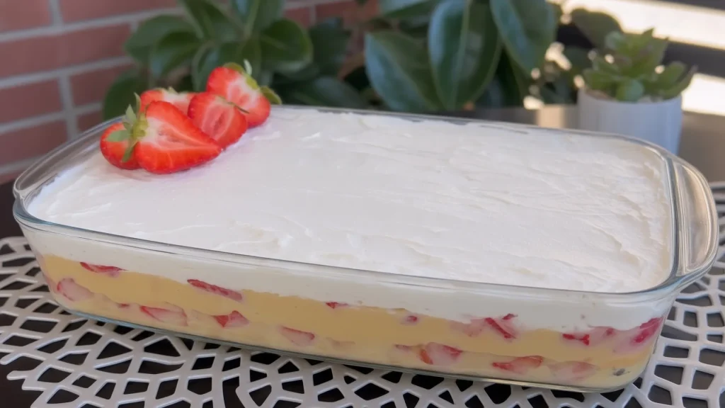 Brzi kremasti kolač sa piškotama i svežim jagodama (bez kuvanja i pečenja) 🍓